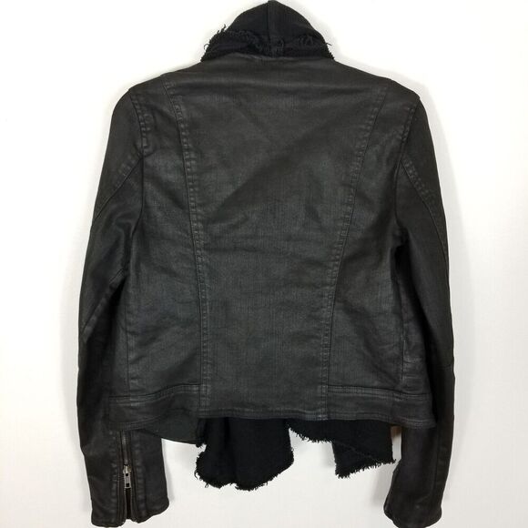 Free People Black Moto Cardi Jacket Sz 4 Waterfall Single Button Front Zip Cuffs - Picture 4 of 8